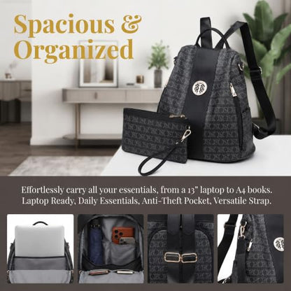 Women Backpack Purse Anti Theft Convertible Leather Travel Shoulder Bag - color: 0-black