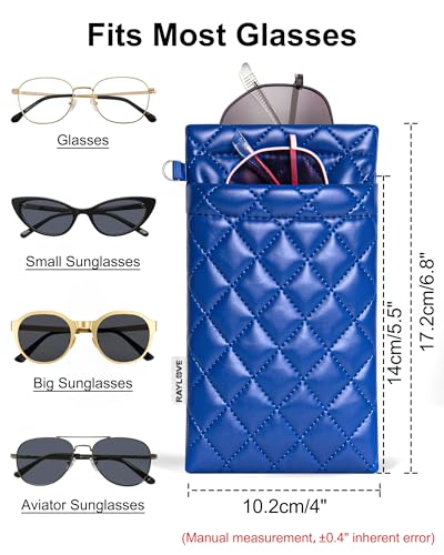 RayLove Double Glasses Case with Carrying Strap and Cleaning Cloth - color: Blue