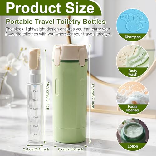 Domensi 2 Pack 4 in 1 Travel Dispenser, Green - color: Green
