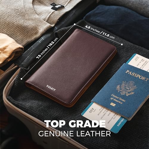 VULKIT Passport Wallet for Travel RFID Blocking Premium Leather - color: Top Grain Wine
