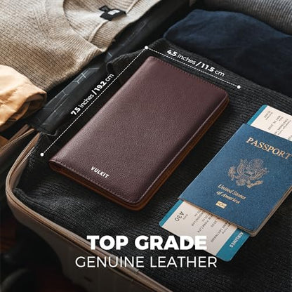 VULKIT Passport Wallet for Travel RFID Blocking Premium Leather - color: Top Grain Wine