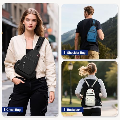 Sling Bag for Men Women,Convertible Crossbody Backpack Chest Bag - color: Black, size: Small