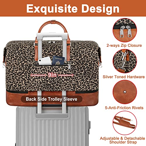 TIBES Travel Weekender Bag for Women, Overnight Bag with Shoe Compartment - color: E-Brown Leopard 3pcs