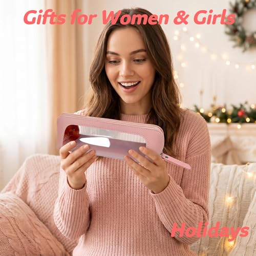 9" Clear Makeup Brush Bag, Small Pink Pencil Case, Slim Purse Pouch - color: Pink