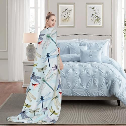 Dragonfly Throw Blanket Flannel Fleece Bed Blankets Lightweight Cozy Plush Blanket for Bedroom Living Sofa Car 50"x40" - color: Dragonfly 6, size: 50"x40"