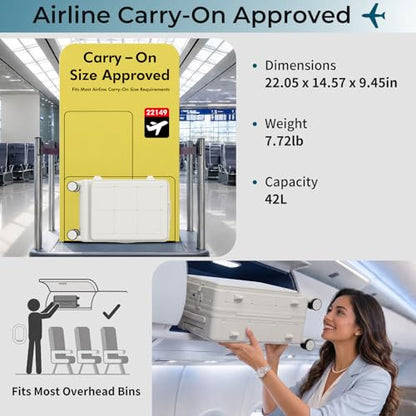 Santino Carry On Luggage 22x14x9 Airline Approved 20 Inch baggage pc Hard Shell Suitcase with Spinner Wheels TSA Lock with USB Port and Cup Holder and phone holder Top Opening Suitcase - color: beige