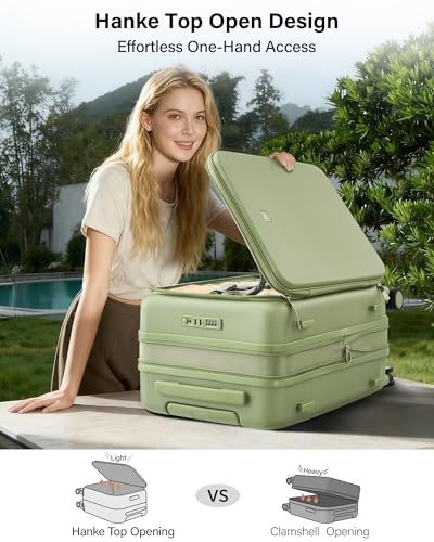 Hanke Expandable Medium Checked Luggage, 24 Inch Top Opening Suitcase - color: Bamboo Green, size: 24 Inch EXT