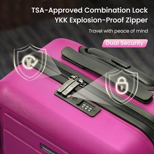 SHOWKOO G-Series Luggage set 3pcs, 100% PC Durable Hardshell Suitcase - color: Megenta, size: 3-Piece Set (20/24/28in)