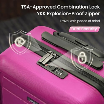 SHOWKOO G-Series Luggage set 3pcs, 100% PC Durable Hardshell Suitcase - color: Megenta, size: 3-Piece Set (20/24/28in)
