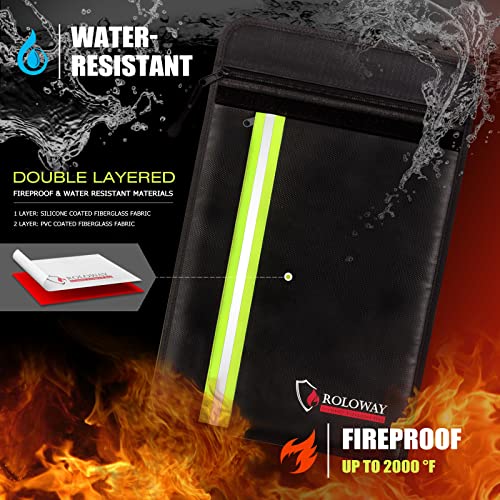 ROLOWAY Fireproof Envelope for Cash, Legal Documents Safe (15 x 11 inch) with 2 Pockets & Waterproof Zipper, Black (Pack of 3) - size: 15 x 11 inch (Pack of 3), style: Black Fireproof Bag