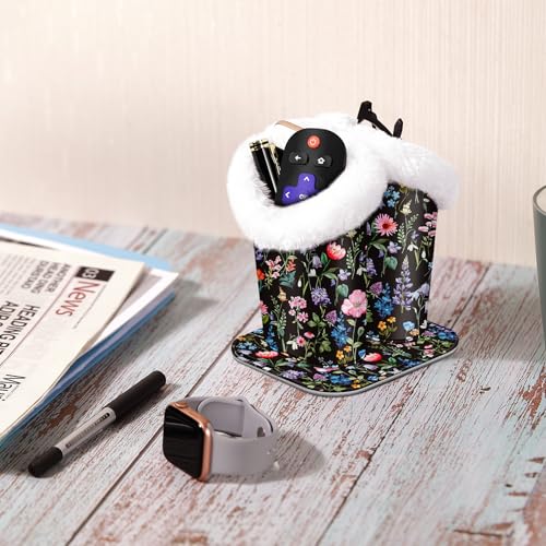 FINTIE Plush Lined Double Eyeglasses Holder with Magnetic Base for Desk - color: Black Floral