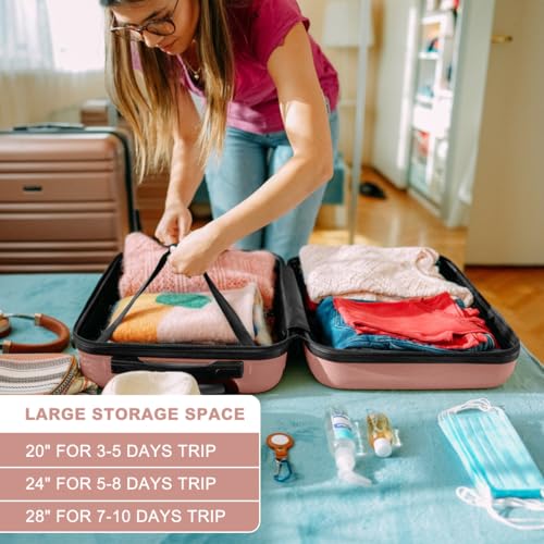 Kono Suitcase Luggage Set Expandable(only 28") with Spinner Wheels - color: Nude/Rose Pink, size: 6-piece set (Db/Tb/12/20/24/28)
