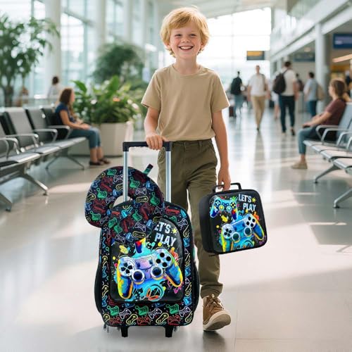 UFNDC 5PCS Kids Luggage for Boys, Game Rolling Suitcase with Wheels, Travel Carry-On for Children Toddler Elementary - color: UV Printing Game Luggage 5PCS Set