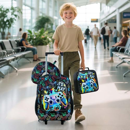 UFNDC 5PCS Kids Luggage for Boys, Game Rolling Suitcase with Wheels, Travel Carry-On for Children Toddler Elementary - color: UV Printing Game Luggage 5PCS Set