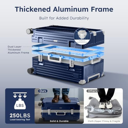 ALPHA CAMP Trunk Luggage 24 Inch with Aluminum Frame Zipperless Suitcase - color: Royal Blue, size: 24 Inch
