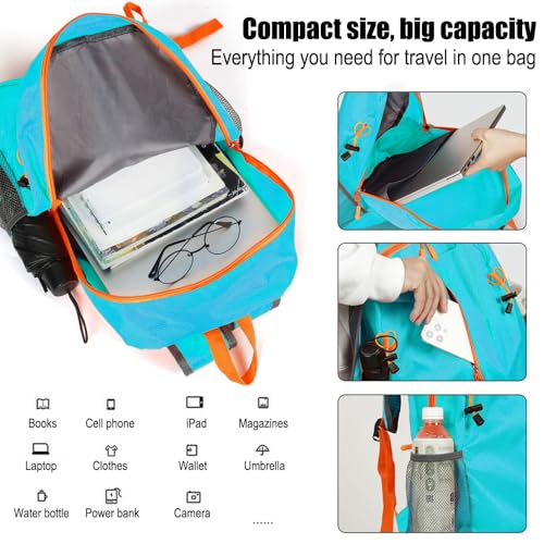 Hiking Daypack,Water Resistant Lightweight Packable Small Backpack for Travel Camping Mountaineering Outdoor for Women Men-Blue