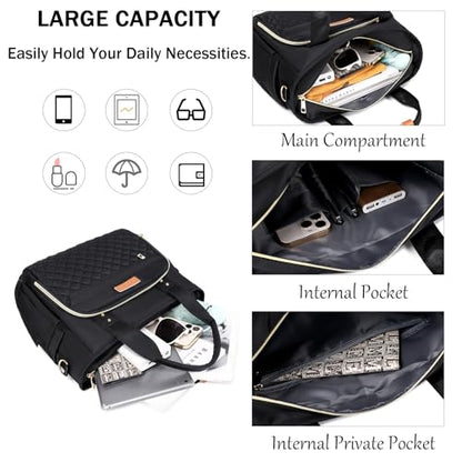 Medium Tote Bag for Women with Multi Pockets, Quilted Top Handle Purse Crossbody Shoulder Bag Handbag - color: Black