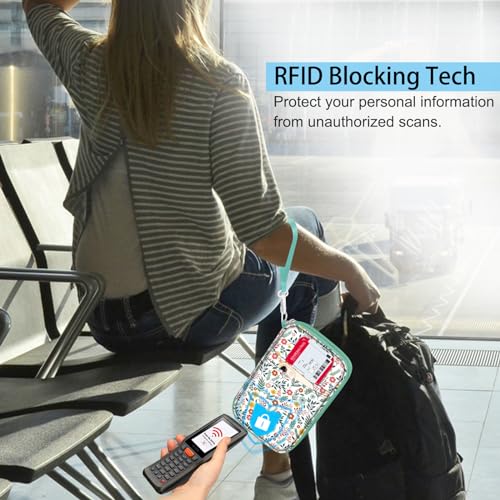 FINTIE Family Passport Holder for Travel, 6 People Big Capacity Clutch Bag - color: Spring