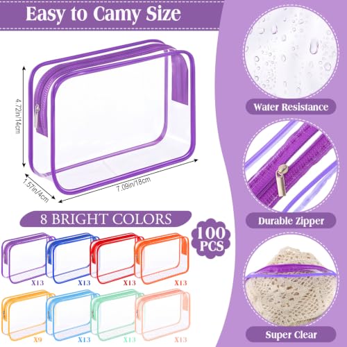 Sanwuta 100 Pcs Clear Makeup Bags Bulk, Toiletry Bag,Colorful - color: Colorful