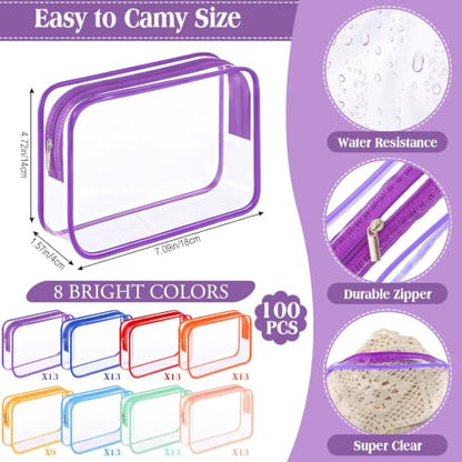 Sanwuta 100 Pcs Clear Makeup Bags Bulk, Toiletry Bag,Colorful - color: Colorful