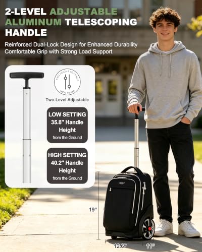 NEW TILAMI 19 Inch Rolling Backpack with Lunch Bag School, Black - color: Black