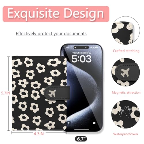 Passport Holder, Cute Travel Wallet Cover with RFID Blocking,Flower - color: D-Graphic