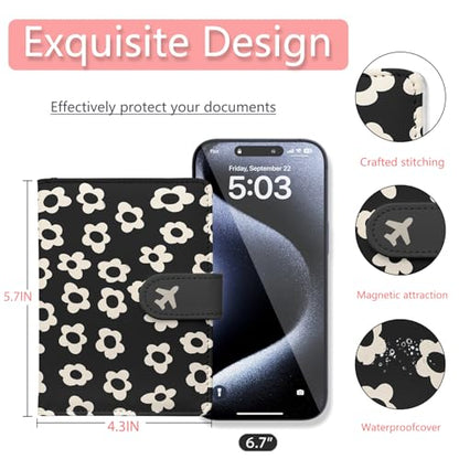Passport Holder, Cute Travel Wallet Cover with RFID Blocking,Flower - color: D-Graphic