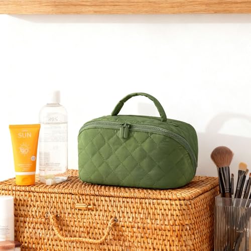 Travel Makeup Bag, Festivalment Wide Open Lay-Flat Water-Resistant - color: Green