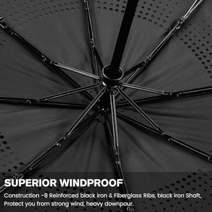 G4Free Windproof Travel Umbrellas for Rain 46inch Automatic Open - color: Black