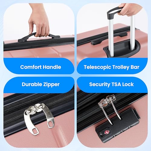 Simple Deluxe 20 Inch Hardside Carry On Luggage, Suitcase with Double Spinner Wheels & TSA Lock, Hard Shell Suitcase, Expandable Rolling Lightweight Luggage, Pink - color: Pink, size: 20 inch