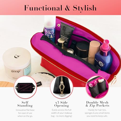 KUSSHI Washable Travel Makeup & Cosmetic Bag - Brush Organizer Sold Separately (Vacationer, Candy Apple Red/Pink) - color: Candy Apple Red/Pink, size: Vacationer (Large) Bag