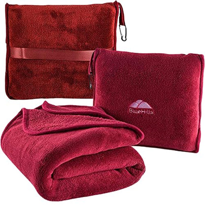 BlueHills Premium Soft Travel Blanket Pillow Airplane 2 in 1 Combo Warm Red - color: Red-1pk-t001