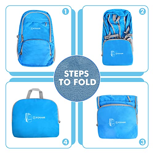 ZOMAKE Lightweight Packable Backpack 30L, Foldable Travel Hiking Daypack - color: B-light Blue