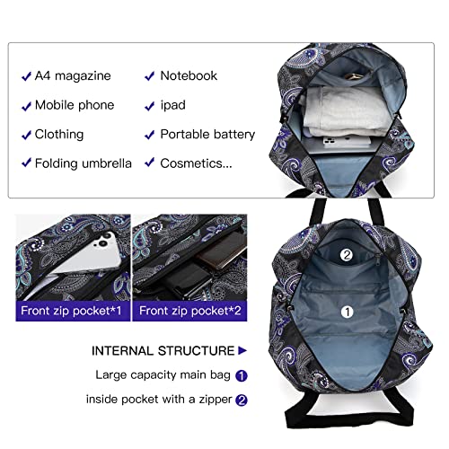 Foldable Travel Duffel Bag, Medium Women's Weekender and Overnight bag carry on Luggage bag for Women - color: Black Paisley