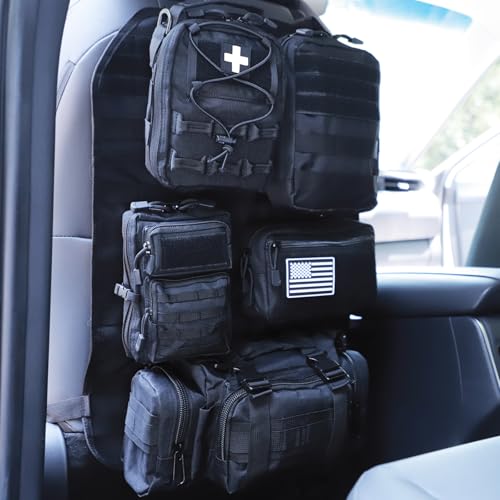Universal Tactical Car Seat Back Organizer Bag Tactical Molle Vehicle Organizers Panel Vehicle Protector Organizers with 5 Detachable Pouches for Car (Upgraded B black) - color: Upgraded B black