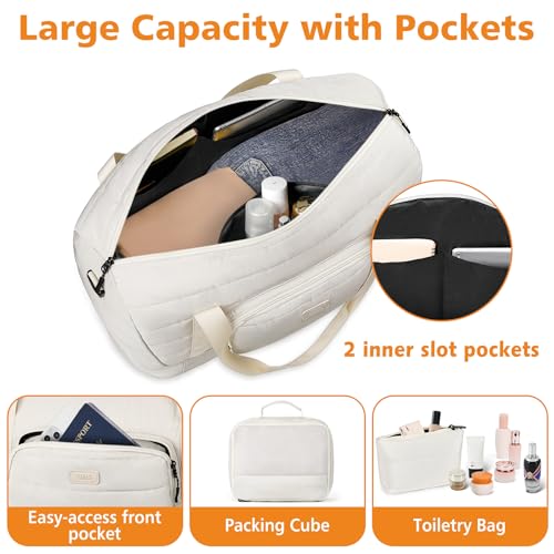 TIBES Travel Weekender Bag for Women, Overnight Bag with Shoe Compartment - color: Light Khaki