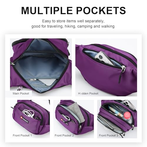 Fanny Pack Men Women Plus Size with Extender Strap 70" Waist Bag - color: Purple