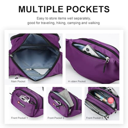 Fanny Pack Men Women Plus Size with Extender Strap 70" Waist Bag - color: Purple