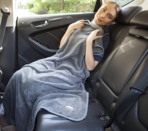 BlueHills Premium Soft Long Travel Blanket Pillow Airplane Large Size Gray - color: Gray-long-t052
