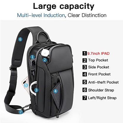 BANGE Men's Crossbody Backpack - Waterproof Shoulder Bag for Travel, Hiking & Daily Commute - color: Black