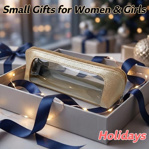 9" Clear Makeup Brush Bag, Small Gold Pencil Case, Multifunctional - color: Gold