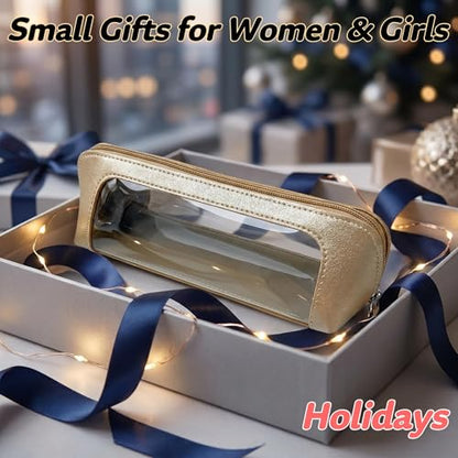9" Clear Makeup Brush Bag, Small Gold Pencil Case, Multifunctional - color: Gold