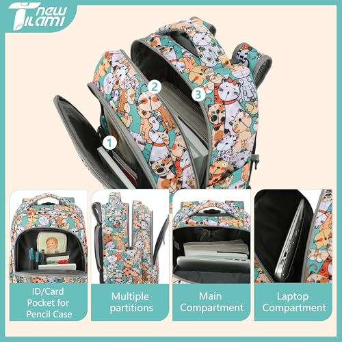 NEW TILAMI 18-Inch Rolling Backpack 6-Wheel for Kids School Travel - color: Cats