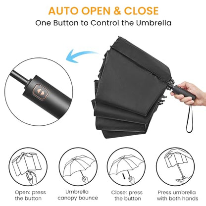 Prospo 46/62 Inch Large Travel Umbrellas for Rain Windproof, 10 Ribs Compact Reverse Folding Golf Umbrella, Double Canopy Automatic Open Close - color: Black, size: 46 inch