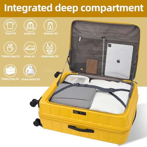 Kaleenie 29 Inch Checked Luggage with Expansion and Side Opening - color: Yellow, size: 29 Inch