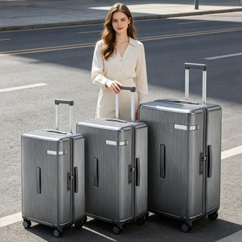 3 Piece Luggage Set with Spinner Wheels Cup Holder, Gray - color: Gray