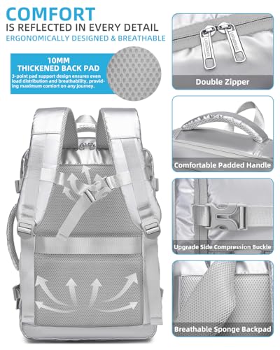 LARVENDER Carry on Luggage Sets 3 Piece, 20 Inch Suitcases, Glossy Silver - color: Glossy Silver (XL-BP), size: 3 Piece Set (Backpack/TB/20)
