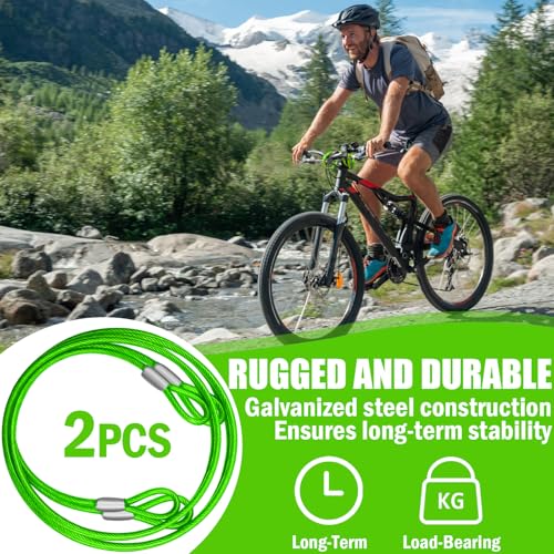 4.7mm(3/16") Steel Security Cable with Loops, Bike Lock Cable, 2Pack - color: Green, size: 6FT-(2Pack)