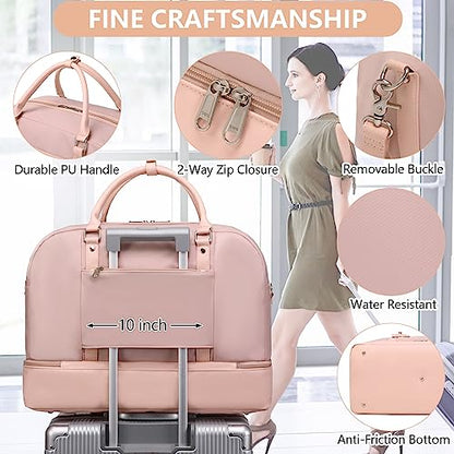 4PCS Weekender Bags for Women Large Overnight Weekend Travel Duffel Bags - color: Light Pink-FH