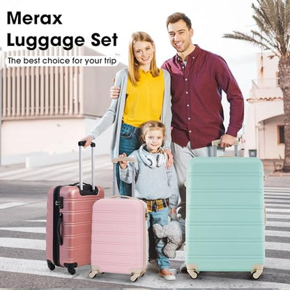 Merax Luggage Sets 3 Piece,Hard Case Suitcase 20/24/28 IN,Light Pink - color: Light Pink